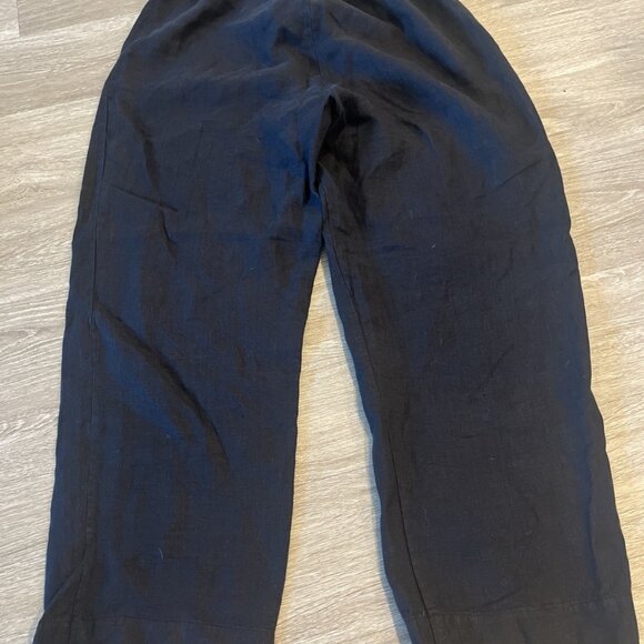 Bryn Walker Women's Size M Black 100% Linen Pull On Wide Leg Cropped Pants - Picture 5 of 5